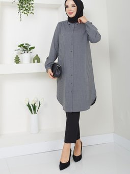 Düğmeli Mevsimlik Çizgili Tunik Giyçık 61052 61053