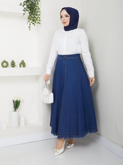 İnce Dokümlü Kot Uzun Kloş Etek 52015