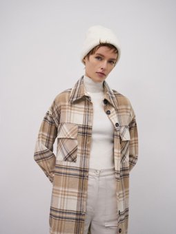 Uzun Oduncu Gömlek Ceket Ekose Sütlü Kahve