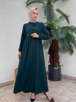 Boydan Fermuarlı Ferace 569b Zümrüt Yeşili