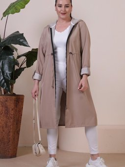 Kadin Uzun Tesettur Trenckot Buyuk Beden Fermuarlı Trenc