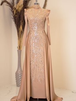 Kuyruklu Damla Abiye Elbise Vizon