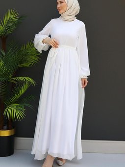 Nare Şifon Elbise Beyaz