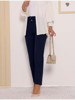 Çift Cepli Beli Lastikli Bağcık Detaylı Pantolon