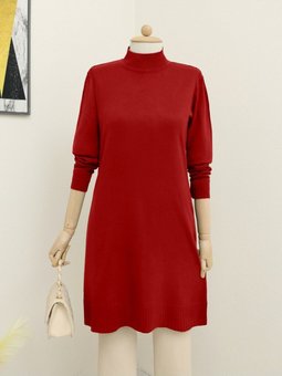 Yarım Boğazlı Düz Triko Tunik