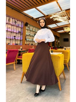 Maxi Boy 36 48 Beden Arası (s M L Xl) Altı Dikişli Dört Mevsim Skuba Krep Etek Kahverengi