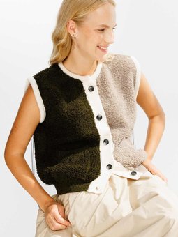 Blok Renkli Triko Haki Hırka