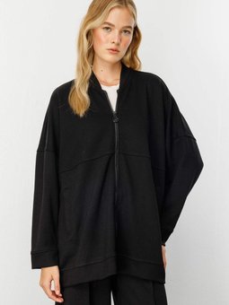 Fermuar Detaylı Siyah Hırka