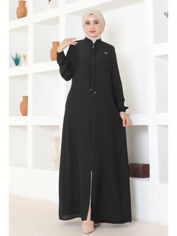 Siyah Büyük Beden Kol Lastikli Ferace