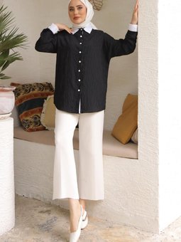 Siyah Çizgili Lilyum Gömlek