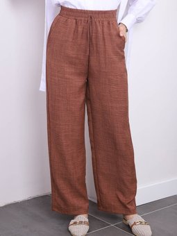 Taba Bel Lastikli Cepli Keten Pantolon