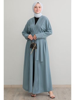 Boydan Pileli Detay Uzun Mint Krep Hırka