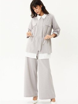 Gömlek Detaylı Keten Takım