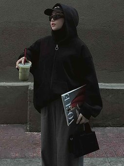 Ön Fermuarlı Düz Sweatshirt