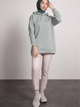 Kapüşonlu Sweat Su Yeşili