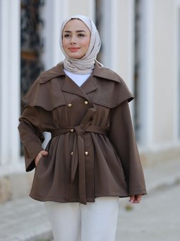 Gold Düğme Detay Ceket Kahverengi