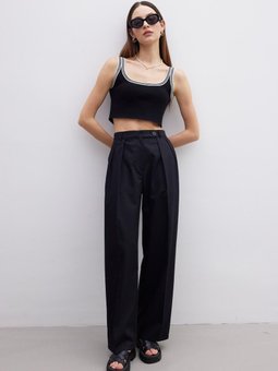 Pileli Geniş Pantolon Siyah