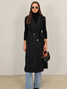 Siyah Kaşe Uzun Yelek 32 6410 1