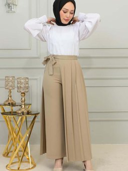 Piliseli Pantolon Etek Vizon