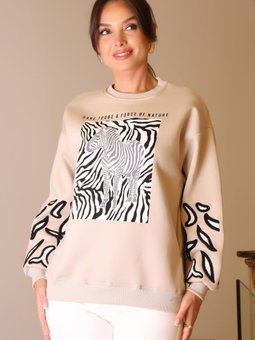 Bej Zebra Desenli Sweatshirt