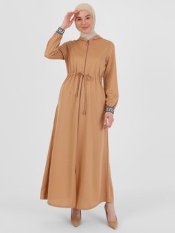 Kol Detyalı Boydan Fermuarlı Bisküvi Ferace