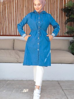 Açık Lacivert Manşet Detaylı Kot Kap