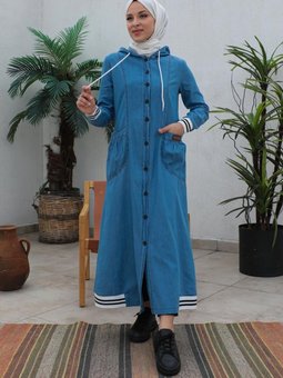 Açık Lacivert Siyah Düğmeli Kap