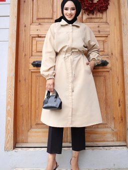 Bej Gizli Patlı Trençkot