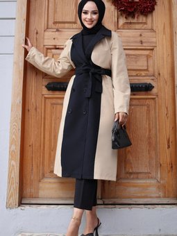 Bej Önü Garnili Trençkot