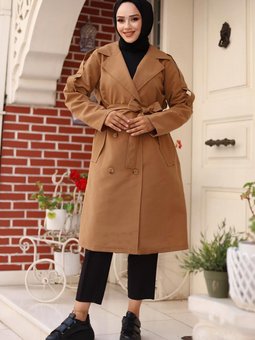 Camel Omuzu Apolet Detaylı Trençkot