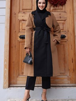 Camel Önü Garnili Trençkot