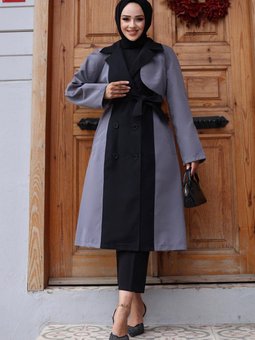 Gri Önü Garnili Trençkot