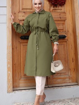 Haki Gizli Patlı Trençkot