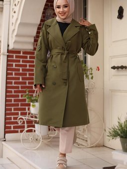 Haki Omuzu Apolet Detaylı Trençkot