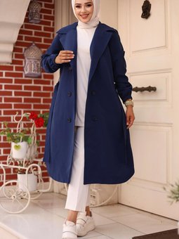 İndigo Apolet Detaylı Trençkot