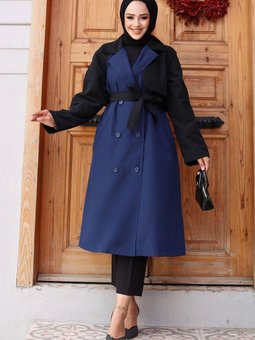 İndigo Kolu Garnili Trençkot