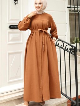Kahverengi Büzgü Detaylı Ferace