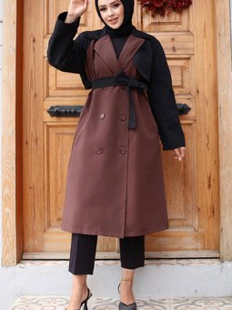 Kahverengi Kolu Garnili Trençkot