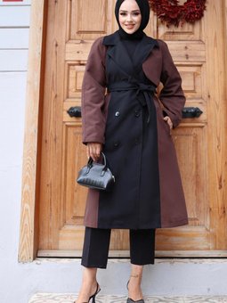 Kahverengi Önü Garnili Trençkot