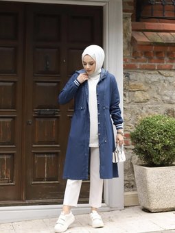 Koyu Lacivert Manşet Detaylı Kot Kap