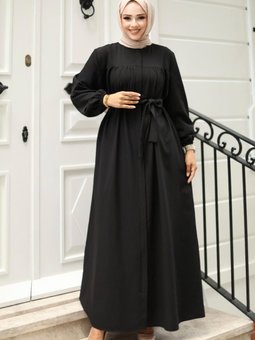 Siyah Büzgü Detaylı Ferace