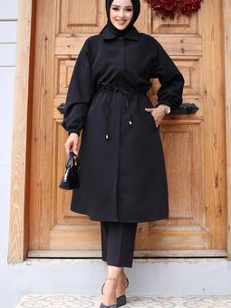 Siyah Gizli Patlı Trençkot