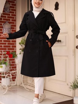 Siyah Omuzu Apolet Detaylı Trençkot