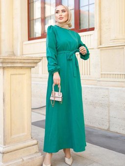 Yeşil Kemer Detaylı Elbise