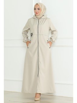 Armalı Fermuarlı Bej Trençkot