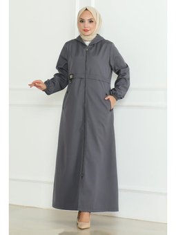 Armalı Fermuarlı Gri Trençkot