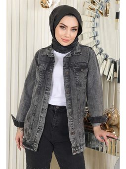 Düğmeli Kot Füme Ceket