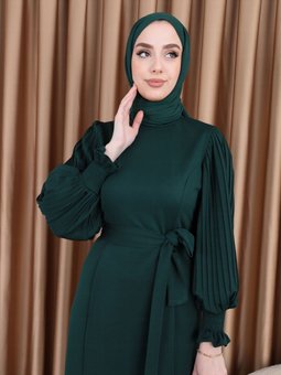 Plise Kol Detaylı Elbise