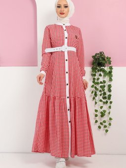 Bordo Ekoseli Armalı Ferace