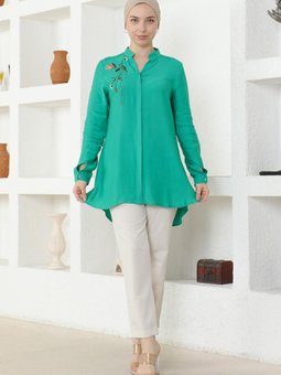 Yeşil Nakış Detaylı Tunik
